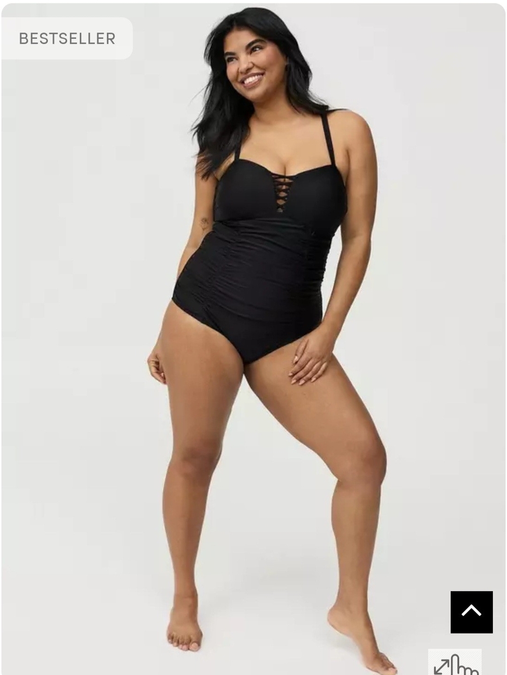 Women’s Black Ruched One-Piece Swimsuit with Crisscross Detail Torrid Size 2 - Picture 2 of 12